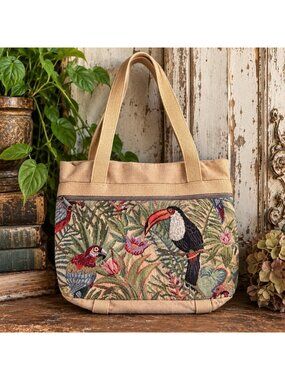 Toucan Tropical Tapestry Tote Bag Parrot Bird Jungle Canvas My Maine Bag USA